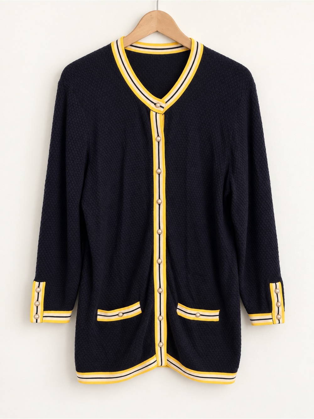 Talbots Navy Blue Pearl Button Long Cardigan Sweater Medium